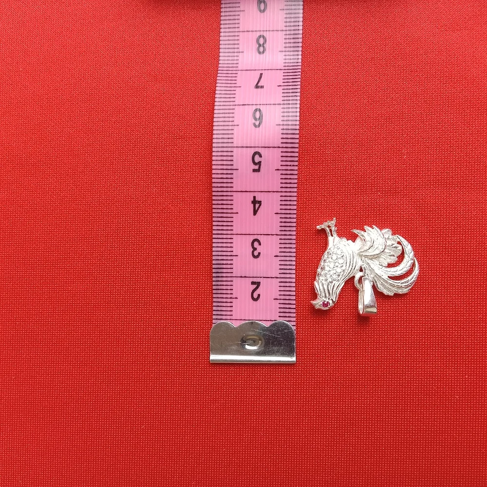 925 Sterling Silver‎ Rooster Charm Pendant Cubic zircon and chain necklace